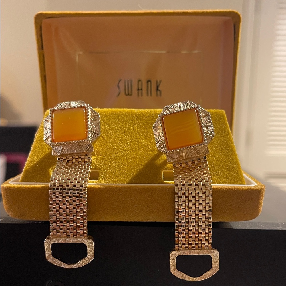 SWANK Vintage Wraparound Gold Cufflinks with Amber Stone